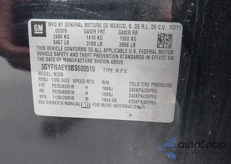 2011 Cadillac Srx Luxury Collection из США, поврежденный, VIN 3GYFNAEY8BS609519